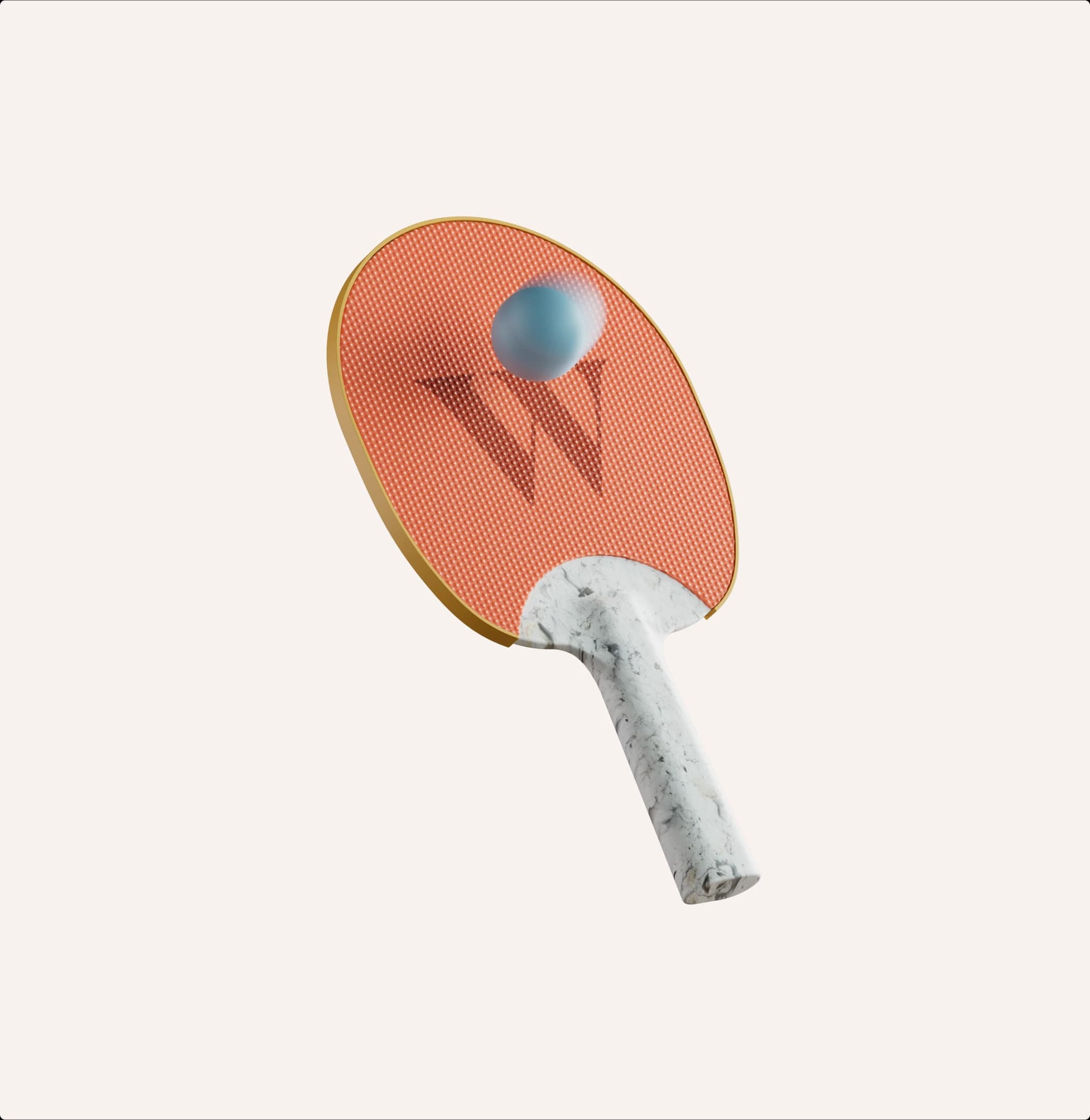 A static 3D ping pong paddle with a Wealthsimple logo bouncing a ping pong ball